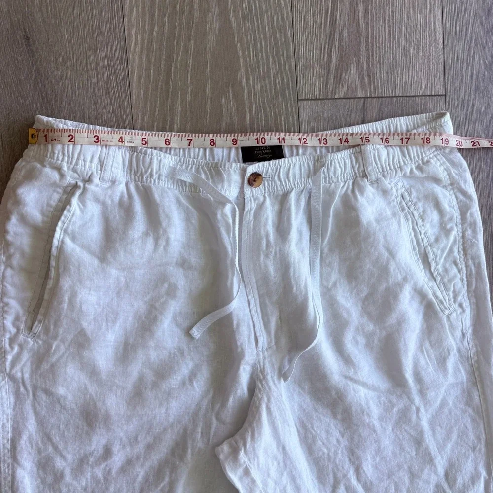 Club Room Luxury Mens XXL White 100% Linen Drawstring Elastic Waist Pants